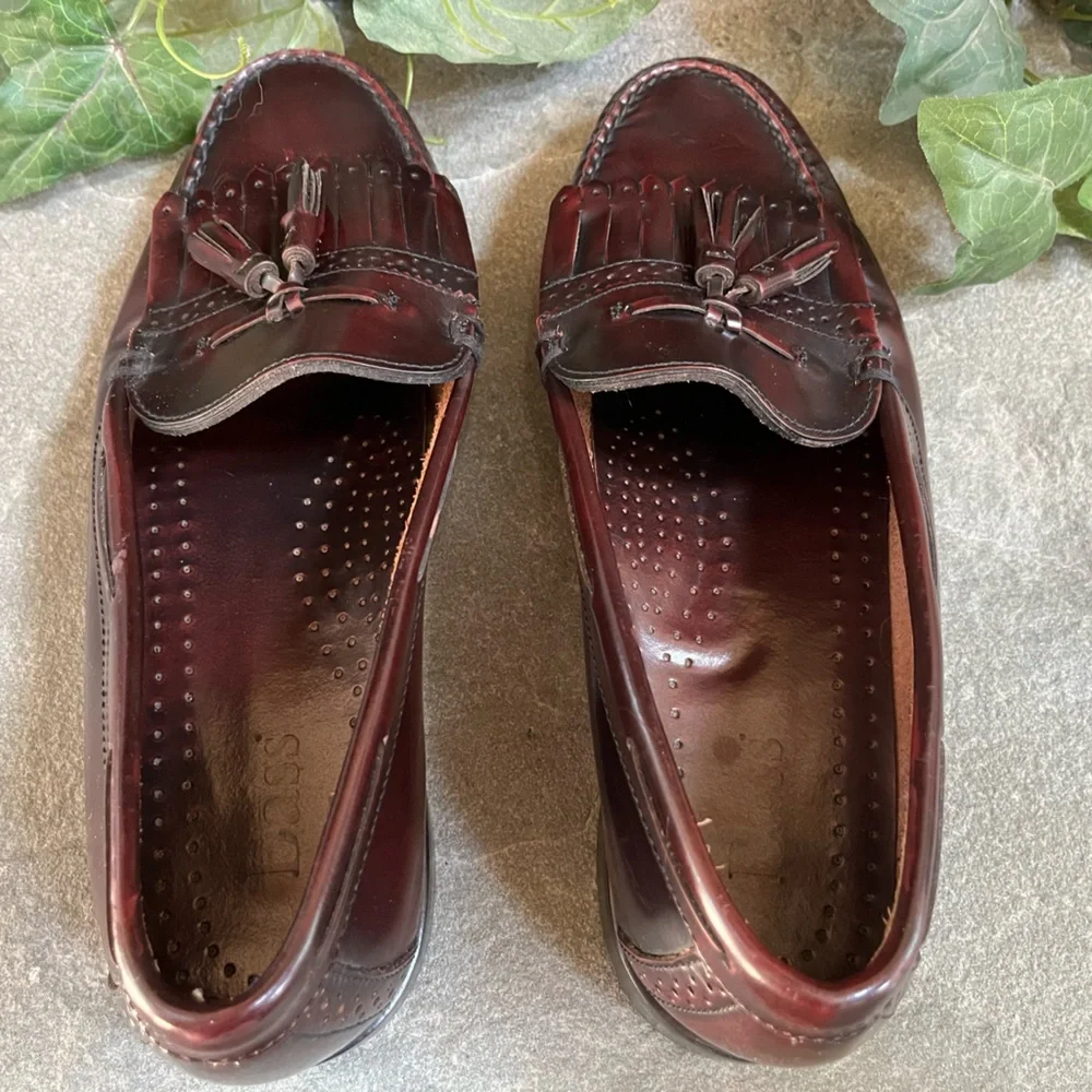 Bass Oxblood Leather Tassel Loafers Men’s 9.5 EEE Brompton Slip On Shoes Brazil
